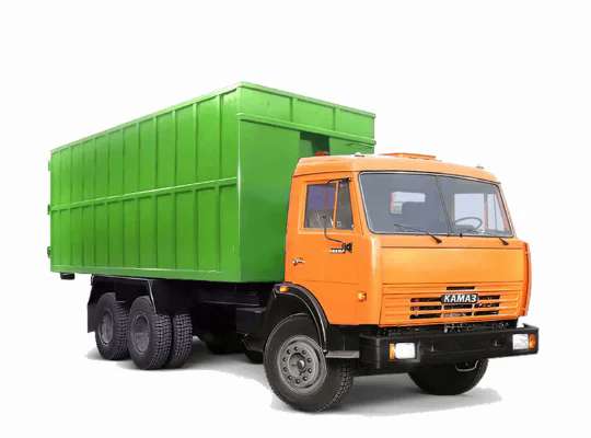 Оранжевый КАМАЗ с зелёным контейнером ПУХТО